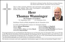 Traueranzeige Thomas Wanninger