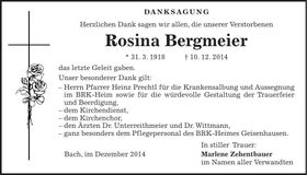 Traueranzeige Rosina Bergmeier