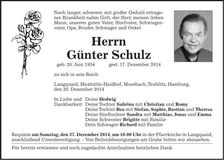 Traueranzeige Günter Schulz