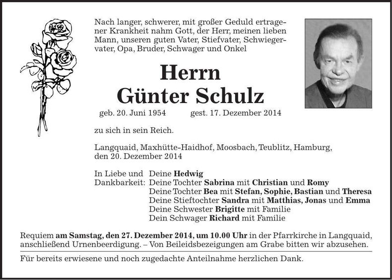 Traueranzeige Günter Schulz