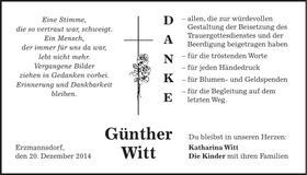 Traueranzeige Günther Witt