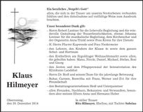 Traueranzeige Klaus Hilmeyer