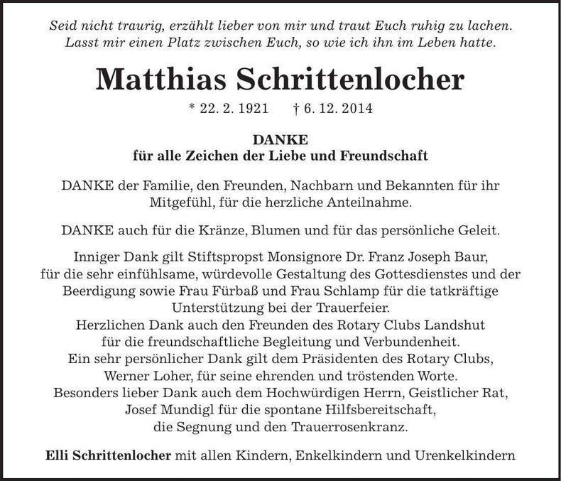 Traueranzeige Matthias Schrittenlocher