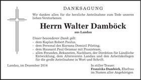 Traueranzeige Walter Damböck