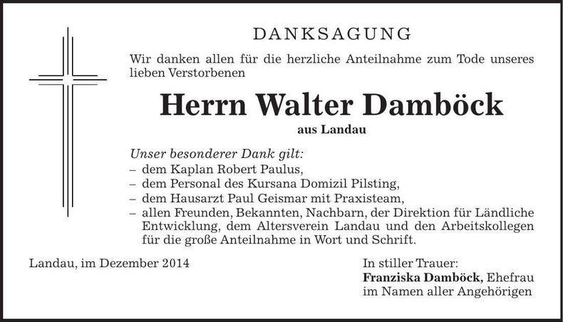 Traueranzeige Walter Damböck