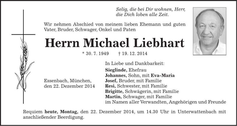 Traueranzeige Michael Liebhart