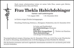 Traueranzeige Thekla Habichdobinger
