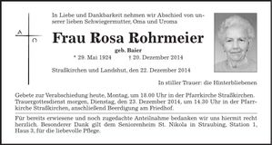 Traueranzeige Rosa Rohrmeier