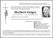 Traueranzeige Heribert Geiger
