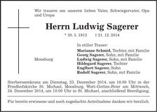 Traueranzeige Ludwig Sagerer