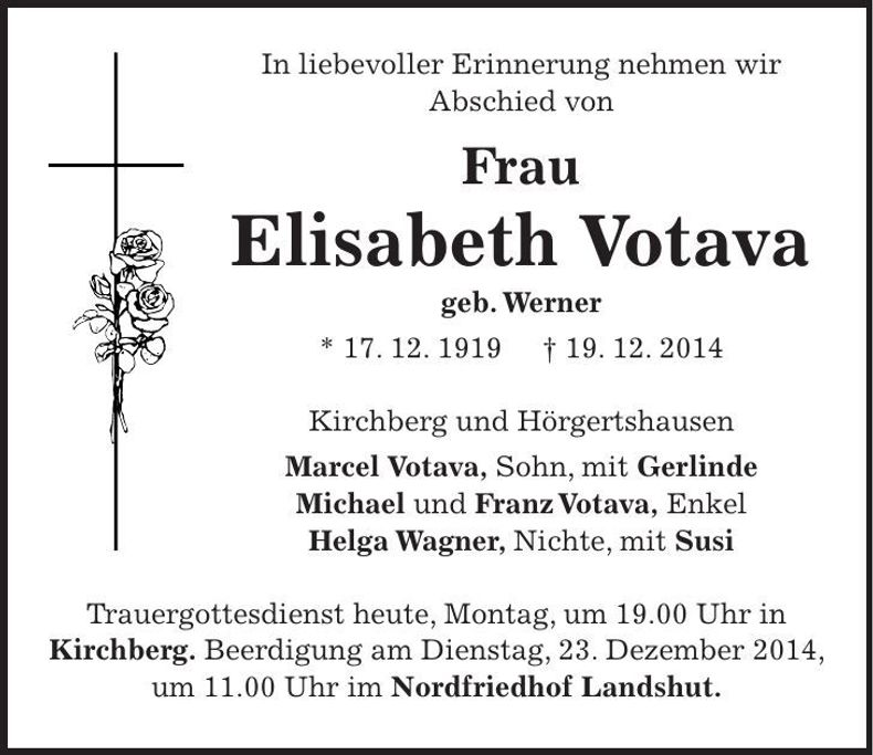 Traueranzeige Elisabeth Votava