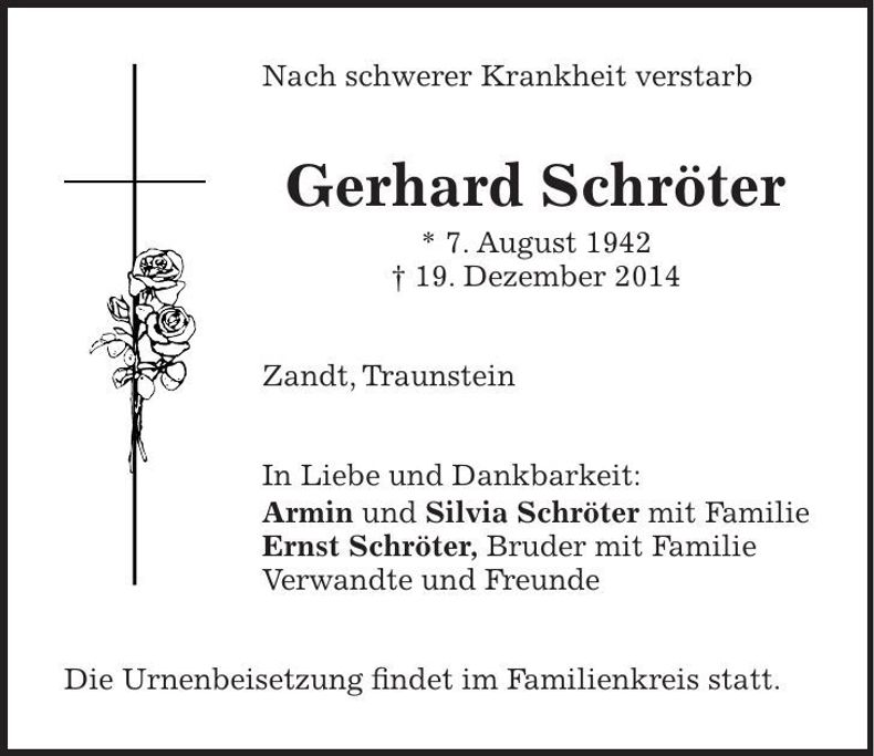 Traueranzeige Gerhard Schröter