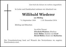 Traueranzeige Willibald Wiederer