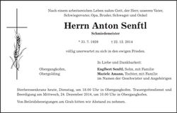 Traueranzeige Anton Senftl