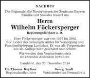 Traueranzeige Wilhelm Föckersperger