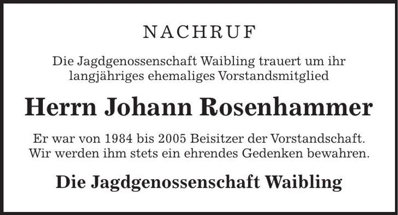 Traueranzeige Johann Rosenhammer
