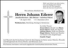 Traueranzeige Johann Ederer