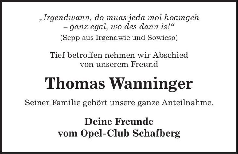 Traueranzeige Thomas Wanninger