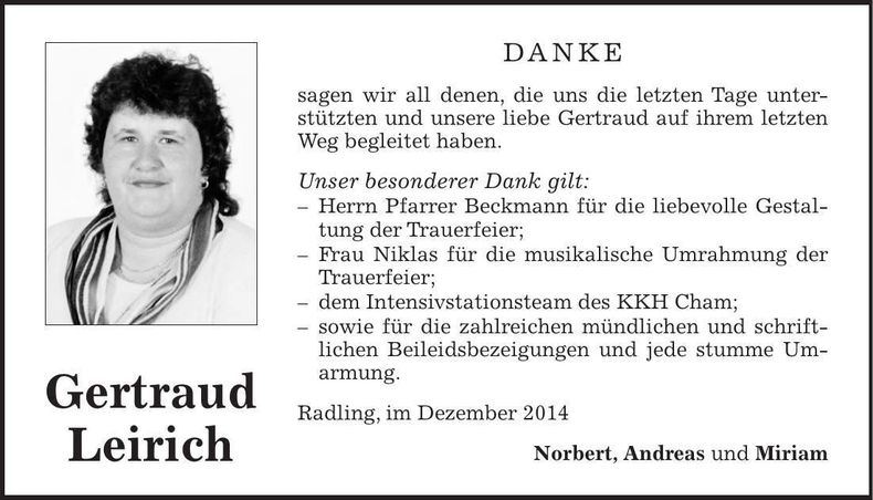 Traueranzeige Getraud Leirich