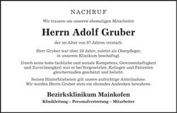 Traueranzeige Adolf Gruber