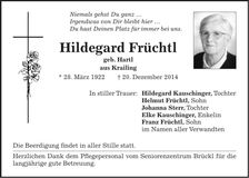 Traueranzeige Hildegard Früchtl
