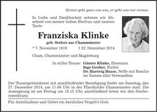 Traueranzeige Franziska Klinke