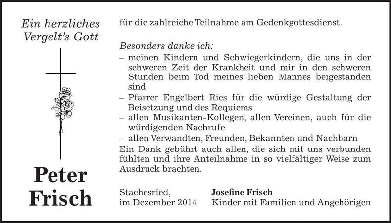 Traueranzeige Peter Frisch