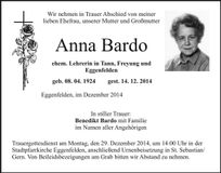 Traueranzeige Anna Bardo