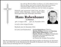 Traueranzeige Hans Rabenbauer