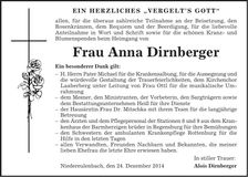 Traueranzeige Anna Dirnberger