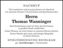 Traueranzeige Thomas Wanninger