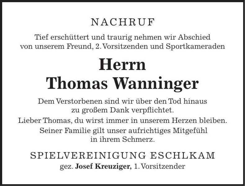Traueranzeige Thomas Wanninger