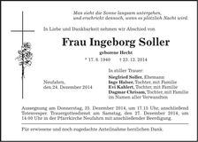 Traueranzeige Ingeborg Soller