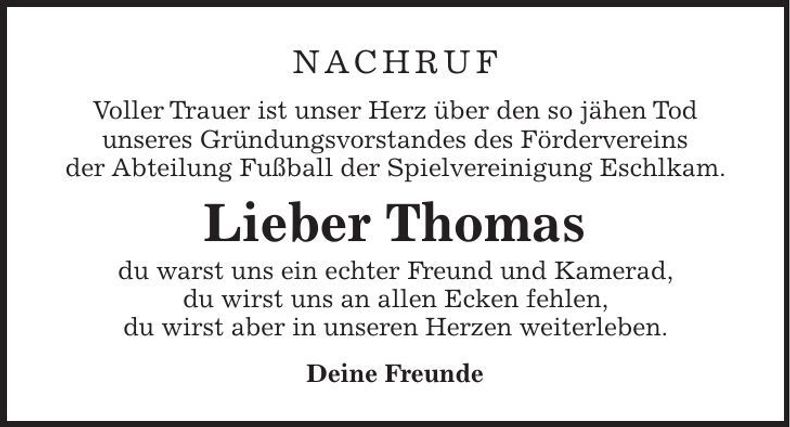 Traueranzeige Thomas Wanninger