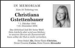 Traueranzeige Christiana Gstettenbauer