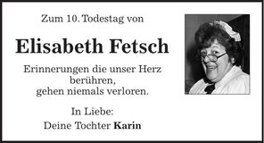 Traueranzeige Elisabeth Fetsch