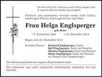 Traueranzeige Helga Englsperger