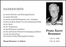 Traueranzeige Fanz Xaver Brummer