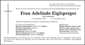 Traueranzeige Adelinde Eiglsberger