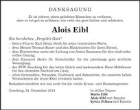 Traueranzeige Alois Eibl