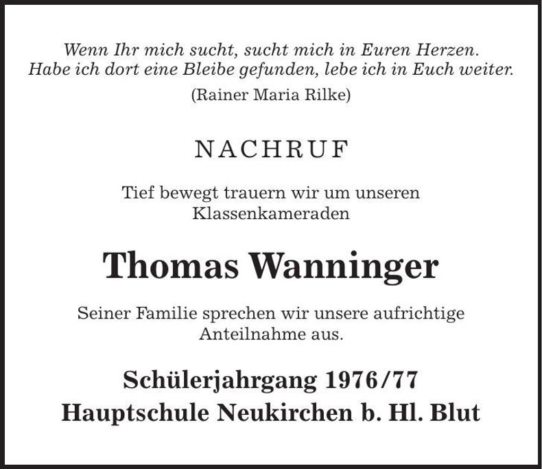 Traueranzeige Thomas Wanninger