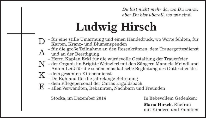 Traueranzeige Ludwig Hirsch