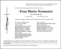 Traueranzeige Maria Neumaier