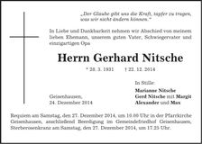 Traueranzeige Gerhard Nitsche