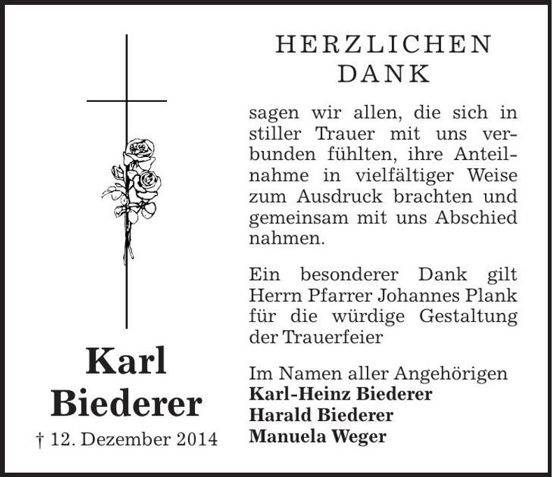 Traueranzeige Karl Biederer