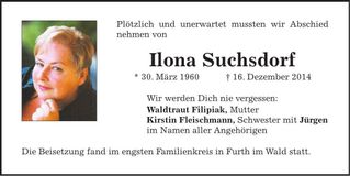 Traueranzeige Ilona Suchsdorf