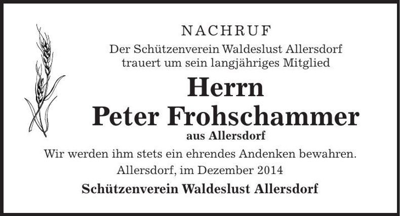 Traueranzeige Peter Frohschammer