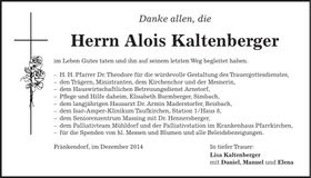 Traueranzeige Alois Kaltenberger