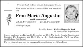 Traueranzeige Maria Augustin