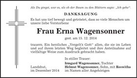 Traueranzeige Erna Wagensonner
